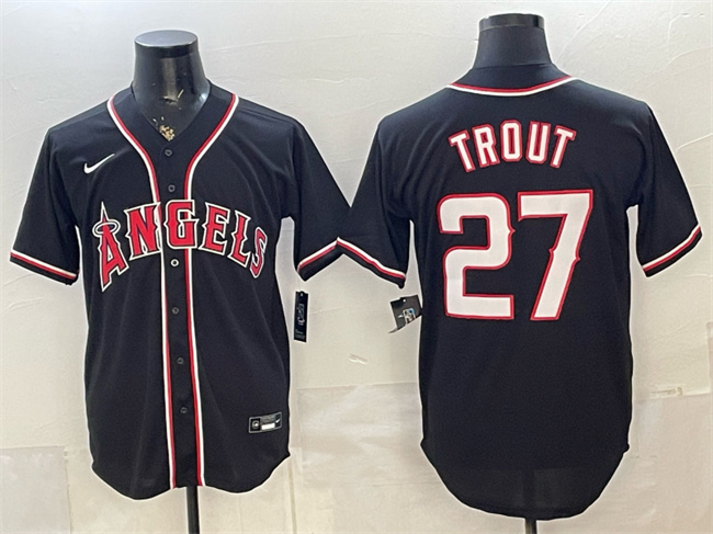 Los Angeles Angels #27 Mike Trout 2026 Fashion Replica Black Out Stitched Baseball Jersey