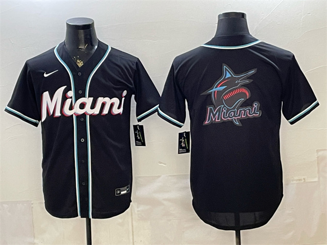 Miami Marlins Team Big Logo 2026 Fashion Replica Black Out Stitched Baseball Jersey