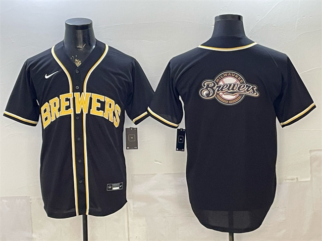 Milwaukee Brewers Team Big Logo 2026 Fashion Replica Black Out Stitched Baseball Jersey