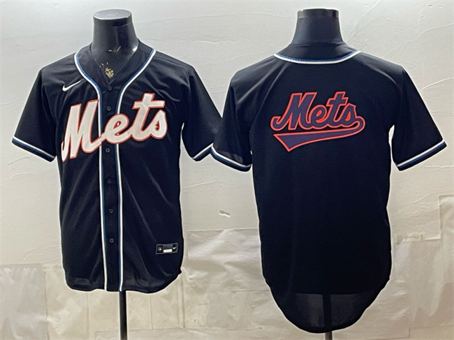 New York Mets Team Big Logo 2026 Fashion Replica Black Out Stitched Baseball Jersey