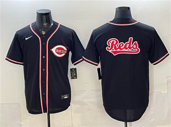 Cincinnati Reds Team Big Logo 2026 Fashion Replica Black Out Stitched Baseball Jersey Cincinnati Reds Team Big Logo 2026 Fashion Replica Black Out Stitched Baseball Jersey