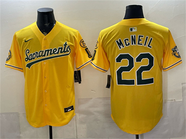 Oakland Athletics #22 Jeff McNeil 2026 Yellow Alternate Sacramento Celebrating 125 Years Vapor Limited Stitched Baseball Jersey