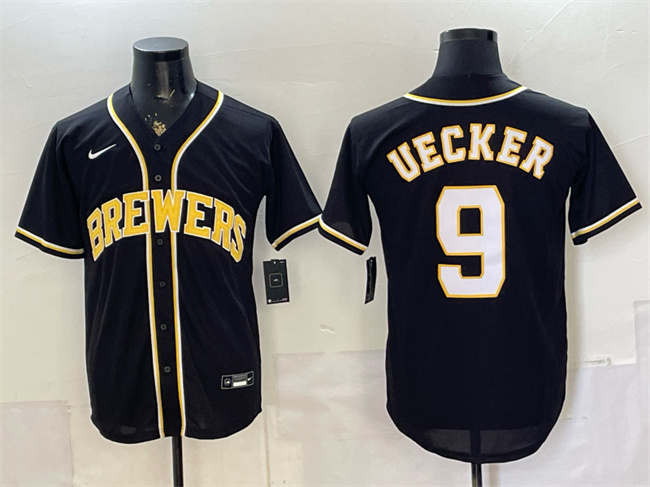 Milwaukee Brewers #9 Bob Uecker 2026 Fashion Replica Black Out Stitched Baseball Jersey Milwaukee Brewers #9 Bob Uecker 2026 Fashion Replica Black Out Stitched Baseball Jersey