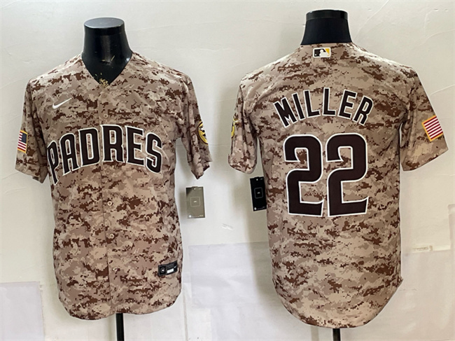 San Diego Padres #22 Mason Miller Tan Camo Cool Base Stitched Baseball Jersey