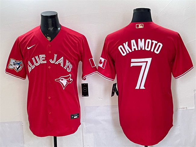 Toronto Blue Jays #7 Kazuma Okamoto Red 50 Seasons Patch Stitched Baseball Jersey