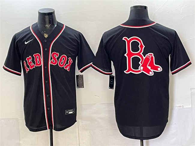 Boston Red Sox Team Big Logo 2026 Fashion Replica Black Out Stitched Baseball Jersey