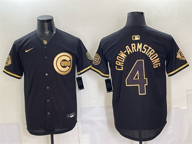 Chicago Cubs #4 Pete Crow-Armstrong Black Gold 150th Anniversary Patch Stitched Baseball Jersey