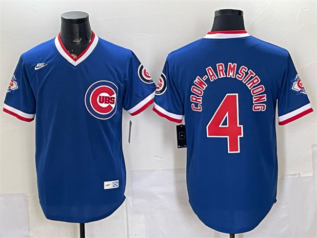 Chicago Cubs #4 Pete Crow-Armstrong Royal 150th Anniversary Throwback Vapor Limited Stitched Baseball Jersey