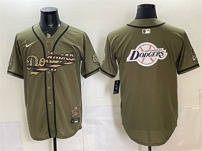 Los Angeles Dodgers Team Big Logo Olive 2026 Armed Forces Day Stitched Baseball Jersey