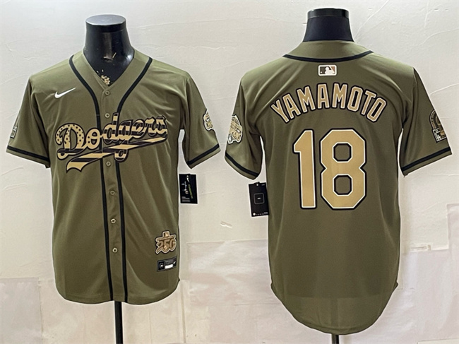 Los Angeles Dodgers #18 Yoshinobu Yamamoto Olive 2026 Armed Forces Day Stitched Baseball Jersey