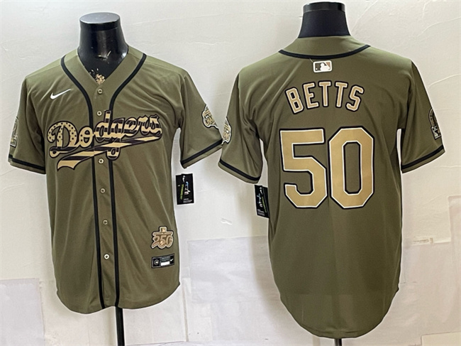 Los Angeles Dodgers #50 Mookie Betts Olive 2026 Armed Forces Day Stitched Baseball Jersey