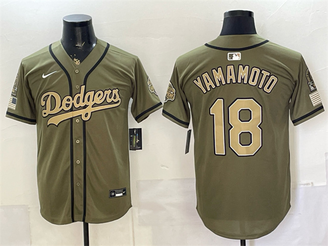 Los Angeles Dodgers #18 Yoshinobu Yamamoto Olive 2026 Armed Forces Day Stitched Baseball Jersey
