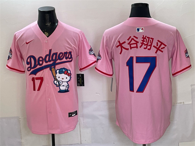 Los Angeles Dodgers #17 ??????? Pink Hello Kitty Night 2025 World Series Champions Patch Stitched Baseball Jersey Los Angeles Dodgers #17 ??????? Pink Hello Kitty Night 2025 World Series Champions Patch Stitched Baseball Jersey