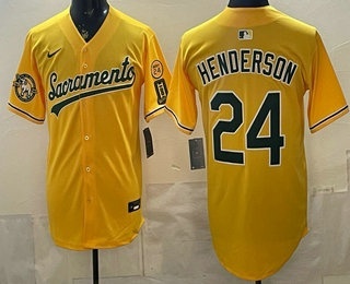 Oakland Athletics #24 Ricky Henderson Yellow Limited Jersey