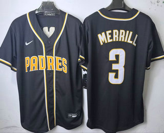 San Diego Padres #3 Jackson Merrill 2026 Black Fashion Cool Base Jersey San Diego Padres #3 Jackson Merrill 2026 Black Fashion Cool Base Jersey