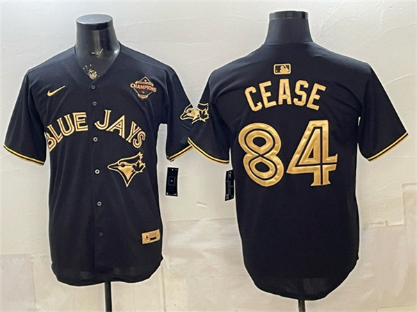 Toronto Blue Jays #84 Dylan Cease Black Gold 2025 American League Champions Limited Stitched Baseball Jersey