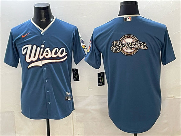 Milwaukee Brewers Team Big Logo Mineral Blue 2026 City Connect Stadium Stitched Baseball Jersey