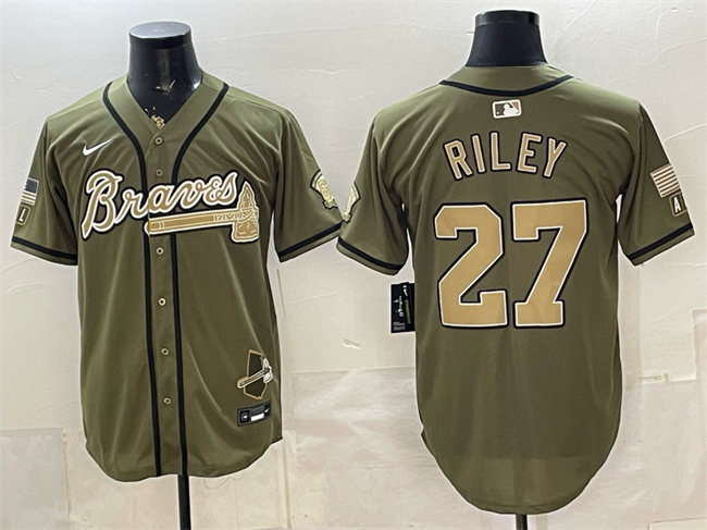 Atlanta Braves #27 Austin Riley Olive 2026 Armed Forces Day Stitched Baseball Jersey