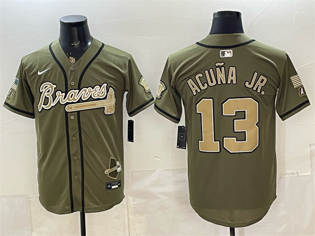 Atlanta Braves #13 Ronald Acuna Jr. Olive 2026 Armed Forces Day Stitched Baseball Jersey