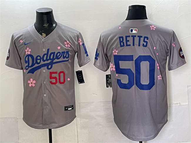 Los Angeles Dodgers #50 Mookie Betts Grey 2025 Tokyo Series Limited Stitched Baseball Jersey