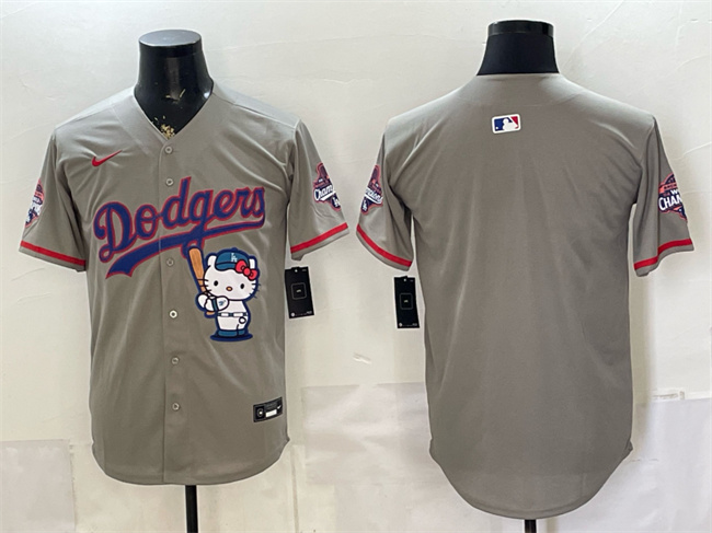 Los Angeles Dodgers Blank Grey Hello Kitty Night 2025 World Series Champions Patch Stitched Baseball Jersey