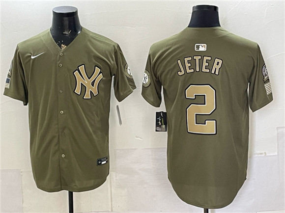 New York Yankees #2 Derek Jeter Olive 2026 Armed Forces Day Stitched Baseball Jersey