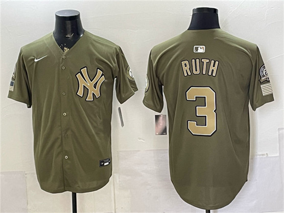 New York Yankees #3 Babe Ruth Olive 2026 Armed Forces Day Stitched Baseball Jersey