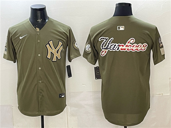 New York Yankees Team Big Logo Olive 2026 Armed Forces Day Stitched Baseball Jersey