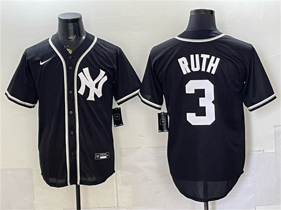 New York Yankees #3 Babe Ruth 2026 Fashion Replica Black Out Stitched Baseball Jersey