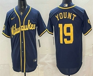 Milwaukee Brewers #19 Robin Yount Navy Blue Stitched Cool Base Jersey