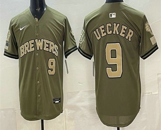 Milwaukee Brewers #9 Bob Uecker Olive 2026 Armed Forces Day Jersey