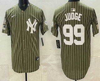 New York Yankees #99 Aaron Judge Olive Pinstripe 2026 Armed Forces Day Salute To Service Jersey