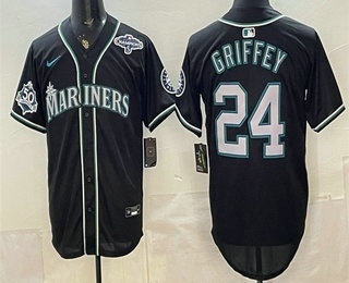 Seattle Mariners #24 Ken Griffey Jr 50th Black Out Style Vapor Premier Limited Jersey