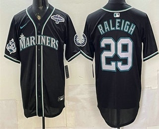 Seattle Mariners #29 Cal Raleigh 50th Black Out Style Vapor Premier Limited Jersey Seattle Mariners #29 Cal Raleigh 50th Black Out Style Vapor Premier Limited Jersey