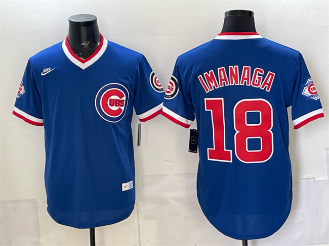 Chicago Cubs #18 Shota Imanaga Royal 150th Anniversary Throwback Vapor Limited Stitched Baseball Jersey Chicago Cubs #18 Shota Imanaga Royal 150th Anniversary Throwback Vapor Limited Stitched Baseball Jersey