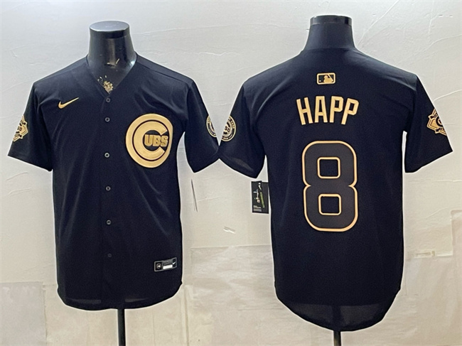 Chicago Cubs #8 lan Happ Black Gold 150th Anniversary Patch Stitched Baseball Jersey