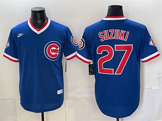 Chicago Cubs #27 Seiya Suzuki Royal 150th Anniversary Throwback Vapor Limited Stitched Baseball Jersey