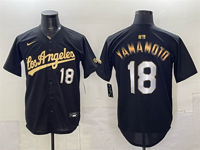 Los Angeles Dodgers #18 Yoshinobu Yamamoto Black Gold Limited Stitched Baseball Jersey