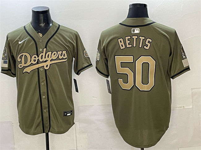 Los Angeles Dodgers #50 Mookie Betts Olive 2026 Armed Forces Day Stitched Baseball Jersey