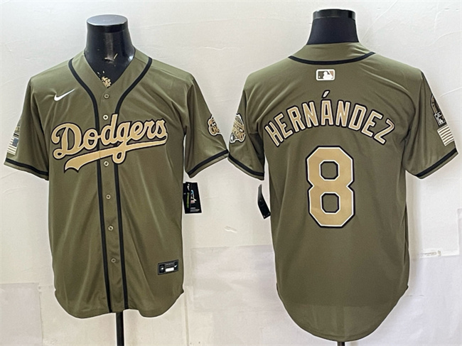 Los Angeles Dodgers #8 Enrique Hern??ndez Olive 2026 Armed Forces Day Stitched Baseball Jersey