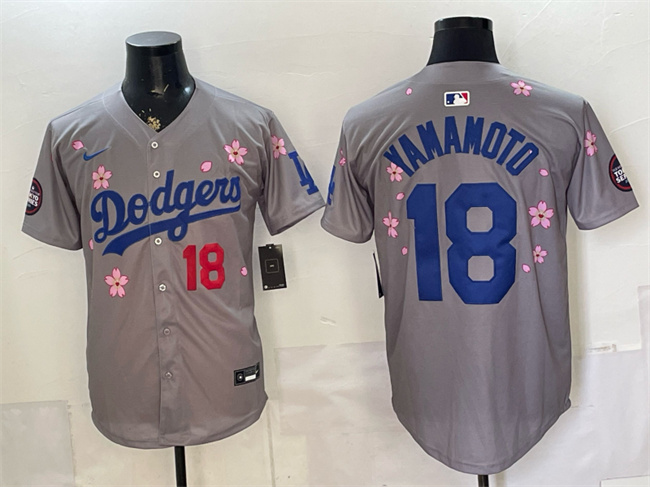 Los Angeles Dodgers #18 Yoshinobu Yamamoto Grey 2025 Tokyo Series Limited Stitched Baseball Jersey