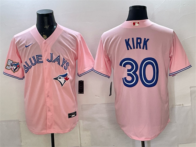 Toronto Blue Jays #30 Alejandro Kirk Pink 50 Seasons Patch Stitched Baseball Jersey