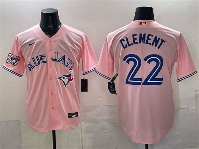 Toronto Blue Jays #22 Ernie Clement Pink 50 Seasons Patch Stitched Baseball Jersey