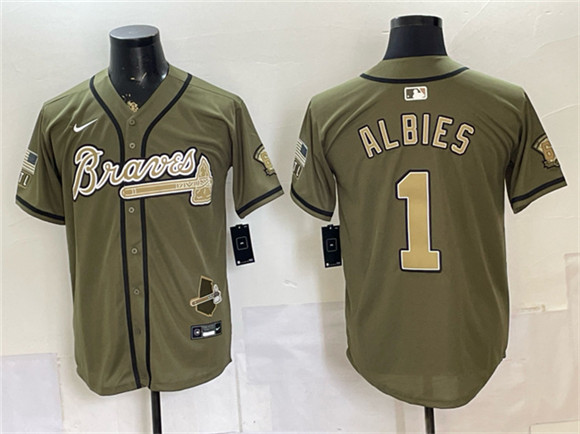 Atlanta Braves #1 Ozzie Albies Olive 2026 Armed Forces Day Stitched Baseball Jersey