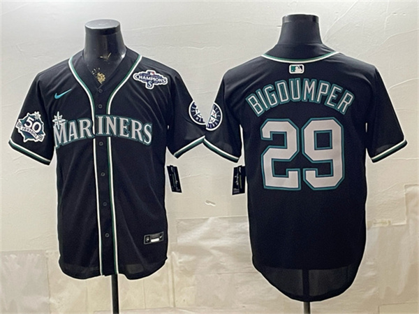 Seattle Mariners #29 Big Dumper 50th Anniversary Black Out Style Vapor Premier Limited Stitched Baseball Jersey Seattle Mariners #29 Big Dumper 50th Anniversary Black Out Style Vapor Premier Limited Stitched Baseball Jersey