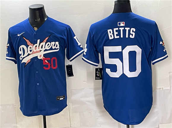 Los Angeles Dodgers x One Piece #50 Mookie Betts Royal Vapor Premier Limited Stitched Baseball Jersey