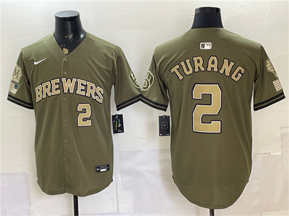 Milwaukee Brewers #2 Brice Turang Olive 2026 Armed Forces Day Stitched Baseball Jersey