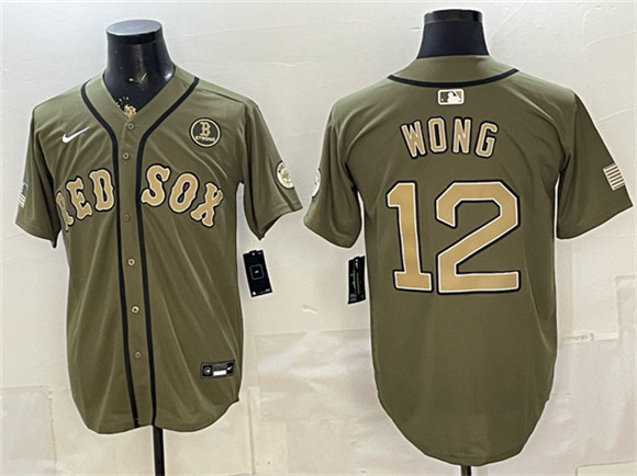 Boston Red Sox #12 Connor Wong Olive Armed Forces Day Cool Base Stitched Baseball Jersey