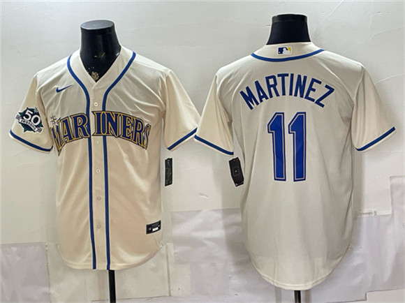 Seattle Mariners #11 Edgar Martinez Cream 50th Anniversary Patch Stitched Baseball Jersey