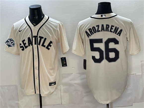 Seattle Mariners #56 Randy Arozarena Cream 50th Anniversary Alternate Stitched Baseball Jersey Seattle Mariners #56 Randy Arozarena Cream 50th Anniversary Alternate Stitched Baseball Jersey